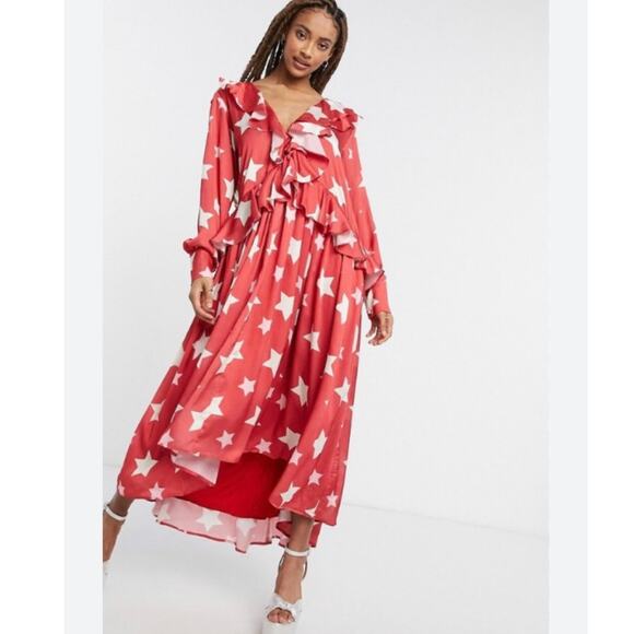 Sister Jane Dresses & Skirts - Sister Jane midi ruffle dress with full skirt in red star print size M SW